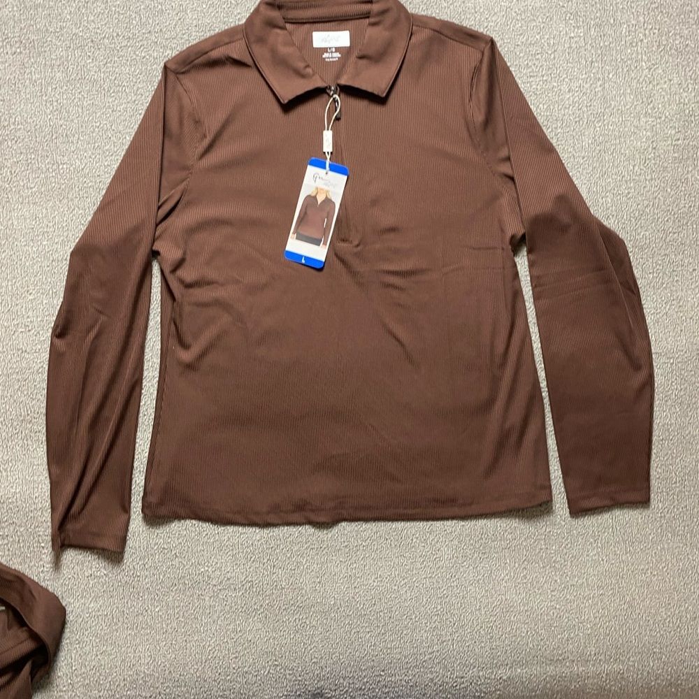 Women’s Greg Norman Brown Ribbed Long Sleeve 1/4 Zip Utility Pullover